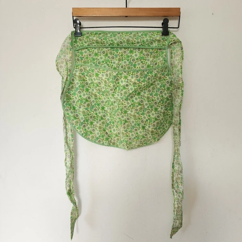 Vintage 60s 70s Green Psychadellic Floral Apron Handmade